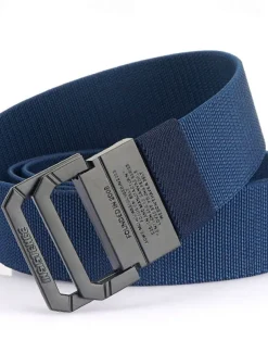 Men's Double-ring Buckle Belt Waist Belt Black Red Alloy Durable Adjustable Plain Outdoor Daily