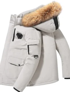 Men's Down Jacket Puffer Jacket Parka Fur Trim Work Daily Wear Long Casual Daily Casual Warm Winter Pure Color Black White Red Puffer Jacket