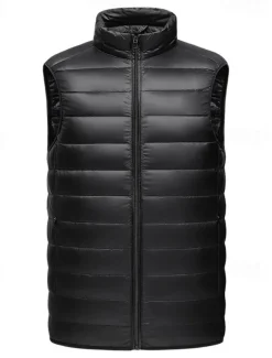 Men's Down Vest Puffer Vest Gilet Daily Date Vacation Fashion Casual Fall & Winter Pocket Nylon Duckdown Warm Comfortable Solid Color Zipper Stand Collar Regular Fit Black Burgundy Blue Gray Vest