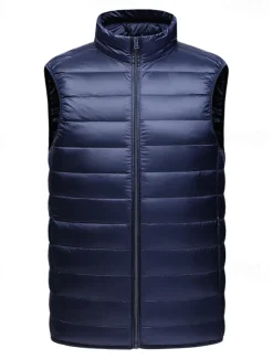 Men's Down Vest Puffer Vest Gilet Daily Date Vacation Fashion Casual Fall & Winter Pocket Nylon Duckdown Warm Comfortable Solid Color Zipper Stand Collar Regular Fit Black Burgundy Blue Gray Vest
