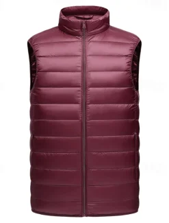 Men's Down Vest Puffer Vest Gilet Daily Date Vacation Fashion Casual Fall & Winter Pocket Nylon Duckdown Warm Comfortable Solid Color Zipper Stand Collar Regular Fit Black Burgundy Blue Gray Vest