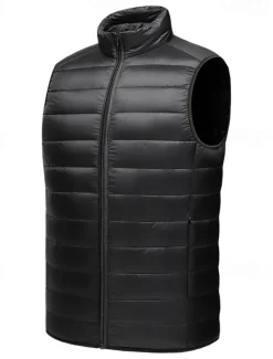 Men's Down Vest Puffer Vest Gilet Daily Date Vacation Fashion Casual Fall & Winter Pocket Nylon Duckdown Warm Comfortable Solid Color Zipper Stand Collar Regular Fit Black Burgundy Blue Gray Vest