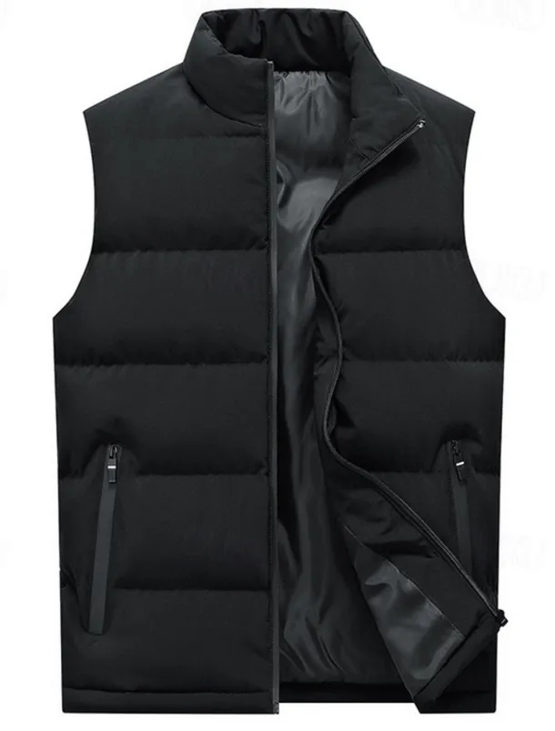 Men's Down Vest Puffer Vest Vest Gilet Daily Date Vacation Fashion Casual Fall & Winter Pocket Polyester Warm Comfortable Plain Zipper Standing Collar Regular Fit Black Red Blue Vest