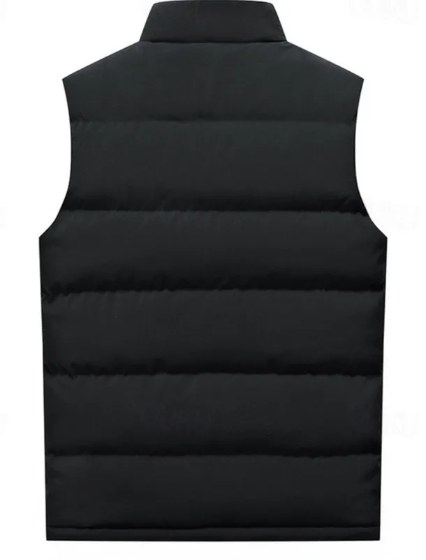 Men's Down Vest Puffer Vest Vest Gilet Daily Date Vacation Fashion Casual Fall & Winter Pocket Polyester Warm Comfortable Plain Zipper Standing Collar Regular Fit Black Red Blue Vest