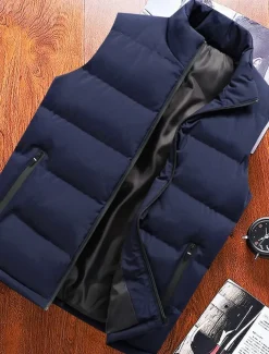 Men's Down Vest Puffer Vest Vest Gilet Daily Date Vacation Fashion Casual Fall & Winter Pocket Polyester Warm Comfortable Plain Zipper Standing Collar Regular Fit Black Red Blue Vest