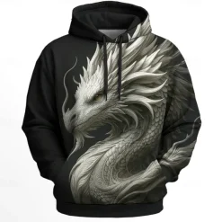 Men's Dragon 3D Hoodies Sweatshirt Cool Party Long Sleeve Crew Neck Club Streetwear Blue Green Drawstring Graphic Fall Winter Designer