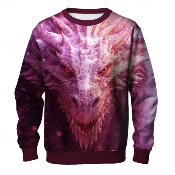 Men's Dragon 3D Sweatshirt Casual Long Sleeve Crew Neck Pink Blue Crewneck 3D All Seasons Designer