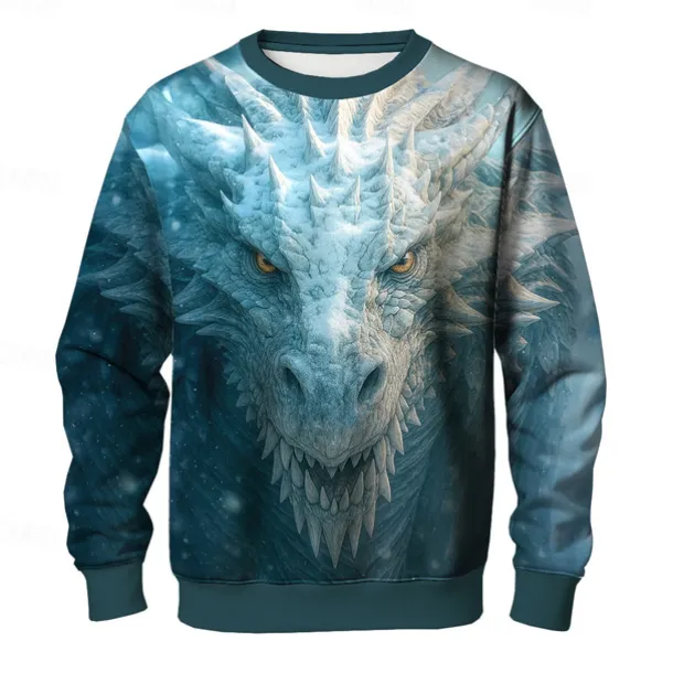 Men's Dragon 3D Sweatshirt Casual Long Sleeve Crew Neck Pink Blue Crewneck 3D All Seasons Designer