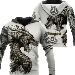 Men's Dragon Graphic Prints Hoodie Hoodies Sweatshirt Streetwear Designer Long Sleeve Hooded Sports & Outdoor Daily Sports Wine Red Red+Gray Zipper Print Spring & Fall Designer
