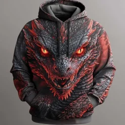 Men's Dragon Hoodies Sweatshirt Fashion Cool Long Sleeve Crew Neck Party Holiday Streetwear Black Blue Drawstring Fall Winter Designer