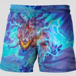Men's Dragon Swim Trunks Swim Shorts Board Shorts Mid Waist Vacation Hawaiian Holiday Vacation Holiday Beach Drawstring with Mesh lining Elastic Waist Designer Clothing Apparel