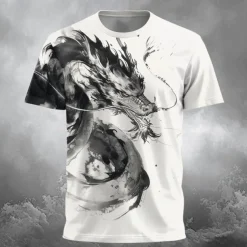 Men's Dragon T shirt Short Sleeve T shirt 3D Print Crew Neck Shirt Designer Gothic Party Street Casual White Summer Spring Clothing Apparel S M L XL XXL XXXL