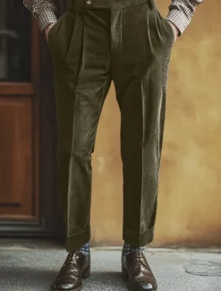 Men's Dress Pants Corduroy Pants Trousers Pleated Pants Gurkha Pants Pocket Plain Comfort Soft Full Length Party Business Daily Fashion Streetwear Light Khaki Black
