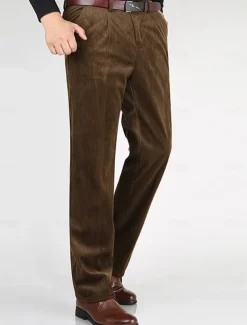 Men's Dress Pants Corduroy Pants Winter Pants Trousers Slacks Pocket Plain Comfort Breathable Outdoor Daily Going out Fashion Casual Black Army Green