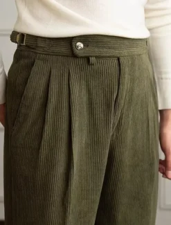 Men's Dress Pants Corduroy Pants Trousers Pleated Pants Gurkha Pants Pocket Plain Comfort Soft Full Length Party Business Daily Fashion Streetwear Black Green