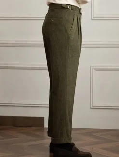 Men's Dress Pants Corduroy Pants Trousers Pleated Pants Gurkha Pants Pocket Plain Comfort Soft Full Length Party Business Daily Fashion Streetwear Black Green