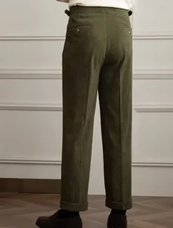 Men's Dress Pants Corduroy Pants Trousers Pleated Pants Gurkha Pants Pocket Plain Comfort Soft Full Length Party Business Daily Fashion Streetwear Black Green