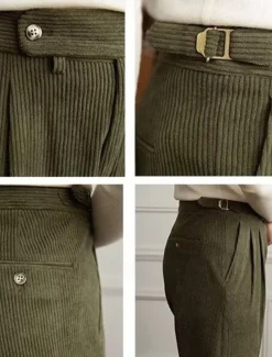 Men's Dress Pants Corduroy Pants Trousers Pleated Pants Gurkha Pants Pocket Plain Comfort Soft Full Length Party Business Daily Fashion Streetwear Black Green