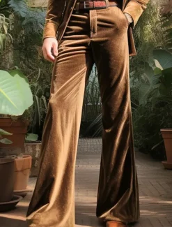Men's Dress Pants Flared Pants Bell Bottom Trousers Suit Pants Front Pocket Plain Comfort Business Daily Holiday Fashion Chic & Modern Yellow Brown