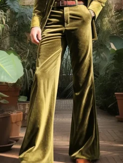 Men's Dress Pants Flared Pants Bell Bottom Trousers Suit Pants Front Pocket Plain Comfort Business Daily Holiday Fashion Chic & Modern Yellow Brown