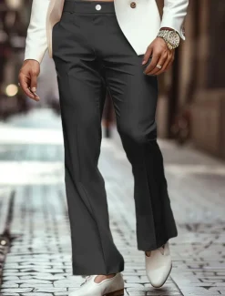 Men's Dress Pants Flared Pants Bell Bottom Trousers Casual Pants Pocket Plain Comfort Breathable Full Length Outdoor Daily Going out Fashion Streetwear Black White Stretchy