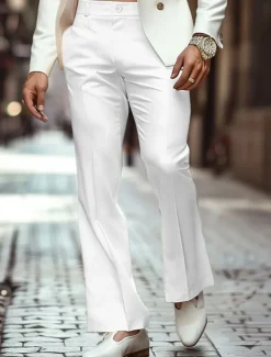 Men's Dress Pants Flared Pants Bell Bottom Trousers Casual Pants Pocket Plain Comfort Breathable Full Length Outdoor Daily Going out Fashion Streetwear Black White Stretchy