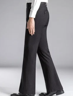 Men's Dress Pants Flared Pants Trousers Suit Pants Pocket Stripe Comfort Breathable Outdoor Daily Going out Fashion Casual Black Dark Blue