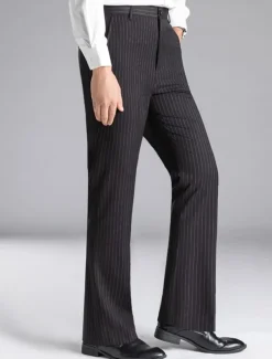 Men's Dress Pants Flared Pants Trousers Suit Pants Pocket Stripe Comfort Breathable Outdoor Daily Going out Fashion Casual Black Dark Blue
