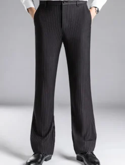 Men's Dress Pants Flared Pants Trousers Suit Pants Pocket Stripe Comfort Breathable Outdoor Daily Going out Fashion Casual Black Dark Blue