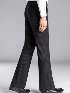 Men's Dress Pants Flared Pants Trousers Suit Pants Pocket Stripe Comfort Breathable Outdoor Daily Going out Fashion Casual Black Dark Blue