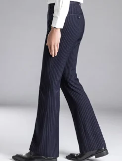 Men's Dress Pants Flared Pants Trousers Suit Pants Pocket Stripe Comfort Breathable Outdoor Daily Going out Fashion Casual Black Dark Blue