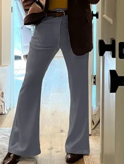 Men's Dress Pants Flared Pants Bell Bottom Trousers Pocket Plain Comfort Breathable Full Length Outdoor Daily Going out Elegant Fashion White Dark Gray Stretchy