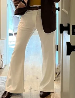 Men's Dress Pants Flared Pants Bell Bottom Trousers Pocket Plain Comfort Breathable Full Length Outdoor Daily Going out Elegant Fashion White Dark Gray Stretchy