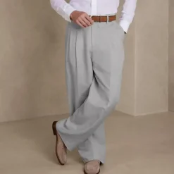 Men's Dress Pants Linen Pants Summer Pants Pleated Pants Front Pocket Straight Leg Plain Comfort Breathable Casual Daily Holiday Fashion Basic Black White