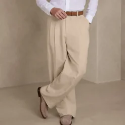 Men's Dress Pants Linen Pants Summer Pants Pleated Pants Front Pocket Straight Leg Plain Comfort Breathable Casual Daily Holiday Fashion Basic Black White