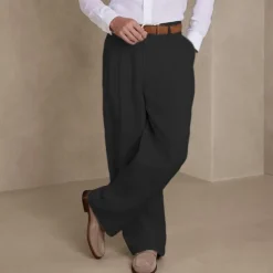 Men's Dress Pants Linen Pants Summer Pants Pleated Pants Front Pocket Straight Leg Plain Comfort Breathable Casual Daily Holiday Fashion Basic Black White