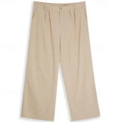 Men's Dress Pants Linen Pants Trousers Summer Pants Pleated Pants Front Pocket Straight Leg Plain Comfort Breathable Full Length Casual Daily Holiday Fashion Streetwear Black White