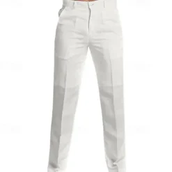 Men's Dress Pants Linen Pants Trousers Summer Pants Beach Pants Straight Leg Plain Comfort Outdoor Casual Daily Streetwear Stylish Black White