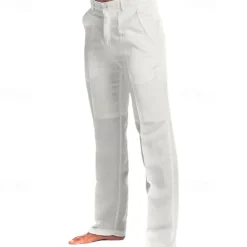 Men's Dress Pants Linen Pants Trousers Summer Pants Beach Pants Straight Leg Plain Comfort Outdoor Casual Daily Streetwear Stylish Black White