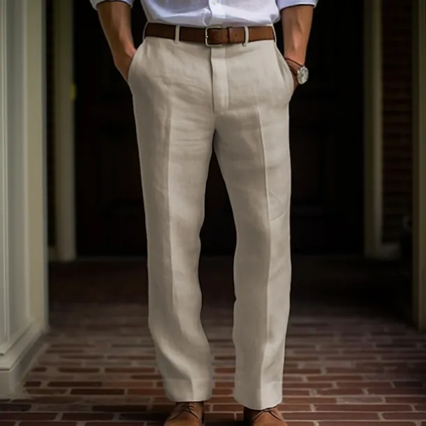 Men's Dress Pants Linen Pants Trousers Summer Pants Buttons Front Pocket Straight Leg Plain Comfort Breathable Casual Daily Holiday Fashion Basic Black White