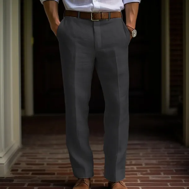 Men's Dress Pants Linen Pants Trousers Summer Pants Buttons Front Pocket Straight Leg Plain Comfort Breathable Casual Daily Holiday Fashion Basic Black White