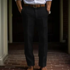 Men's Dress Pants Linen Pants Trousers Summer Pants Buttons Front Pocket Straight Leg Plain Comfort Breathable Casual Daily Holiday Fashion Basic Black White