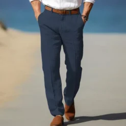 Men's Dress Pants Linen Pants Trousers Summer Pants Beach Pants Front Pocket Straight Leg Plain Comfort Breathable Formal Business Holiday Fashion Basic Black White