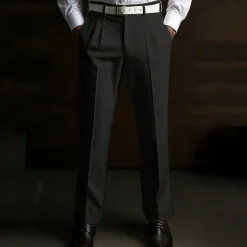 Men's Dress Pants Linen Pants Summer Pants Pleated Plain Soft Office Chic & Modern Black White