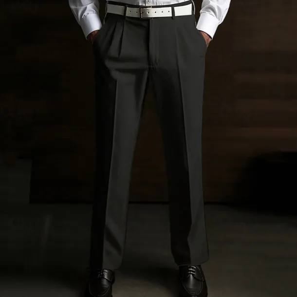 Men's Dress Pants Linen Pants Summer Pants Pleated Plain Soft Office Chic & Modern Black White