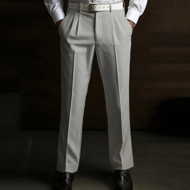 Men's Dress Pants Linen Pants Summer Pants Pleated Plain Soft Office Chic & Modern Black White