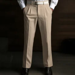 Men's Dress Pants Linen Pants Summer Pants Pleated Plain Soft Office Chic & Modern Black White