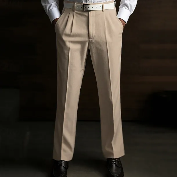 Men's Dress Pants Linen Pants Summer Pants Pleated Plain Soft Office Chic & Modern Black White