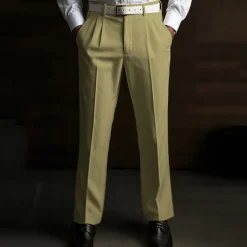 Men's Dress Pants Linen Pants Summer Pants Pleated Plain Soft Office Chic & Modern Black White