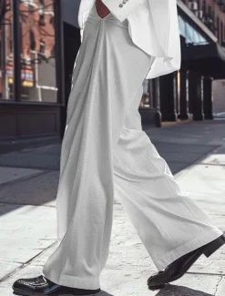 Men's Dress Pants Linen Pants Trousers Summer Pants Beach Pants Front Pocket Pleats Straight Leg Plain Comfort Breathable Full Length Casual Daily Holiday Fashion Basic Black White Micro-elastic